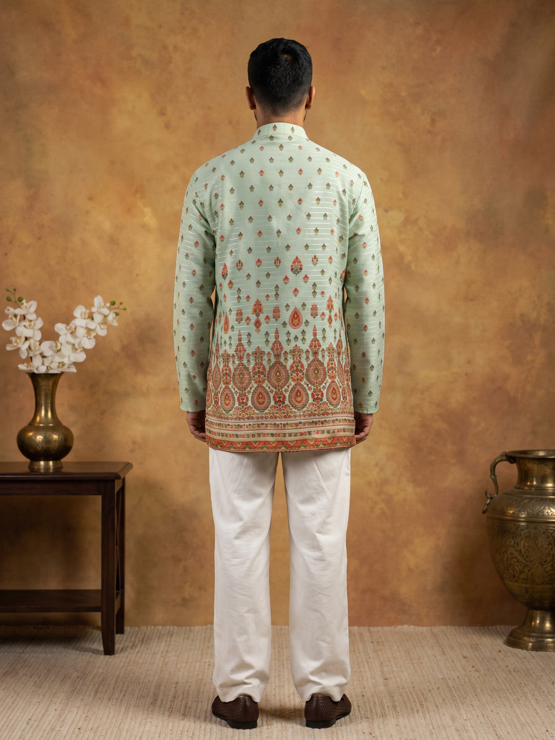 Printed Cotton Blend Thread Work Kurta ( ANMKO 337 Pista )