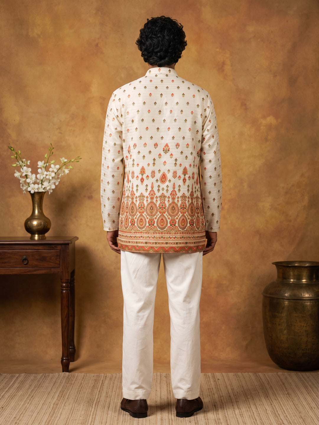 Printed Cotton Blend Thread Work Kurta ( ANMKO 337 White )