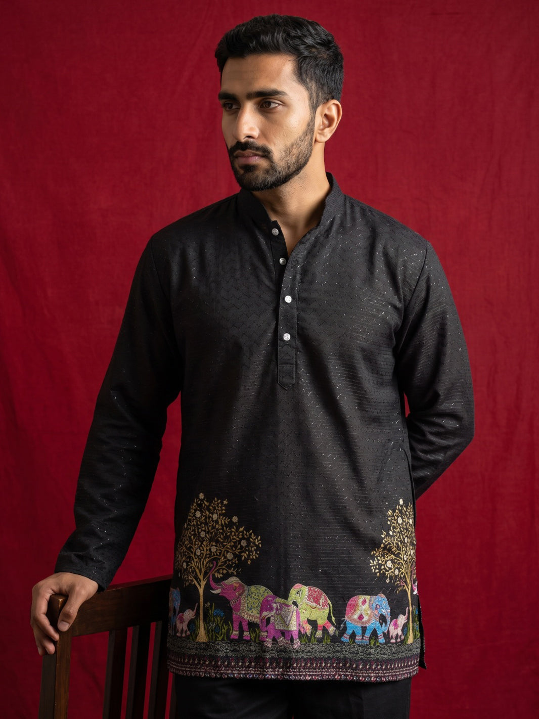 Premium Printed & Thread Work Kurta for Men ( ANMKO 339 Black )