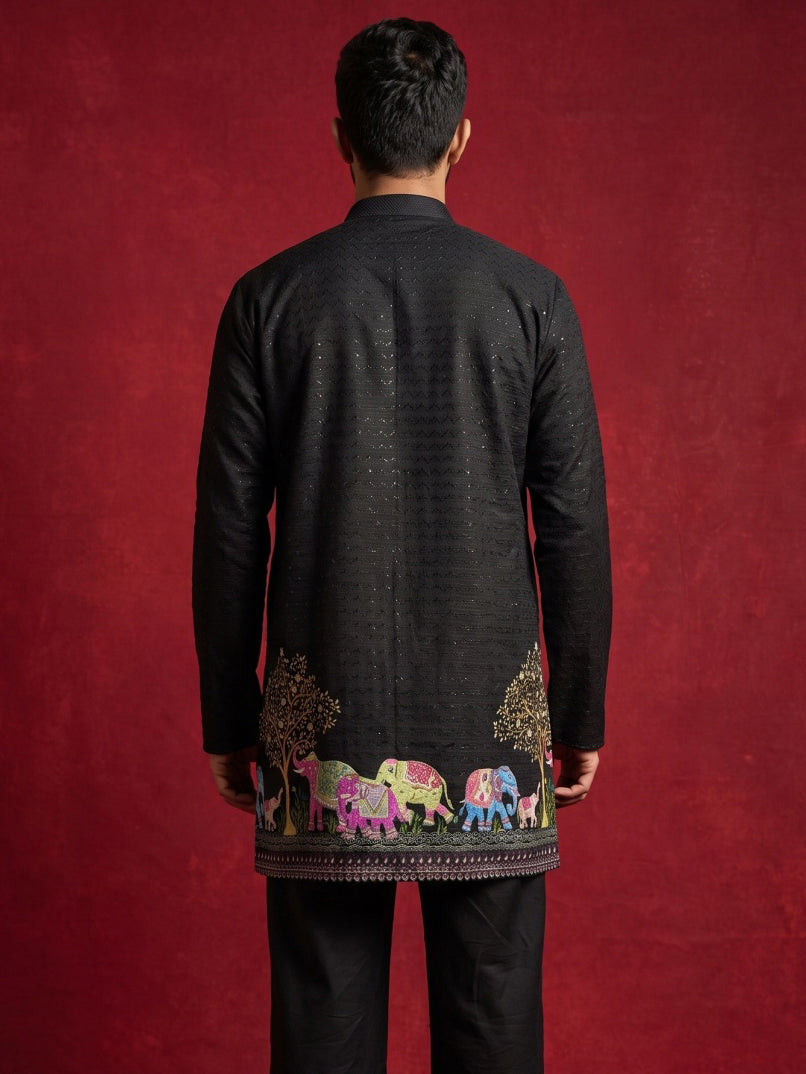 Premium Printed & Thread Work Kurta for Men ( ANMKO 339 Black )