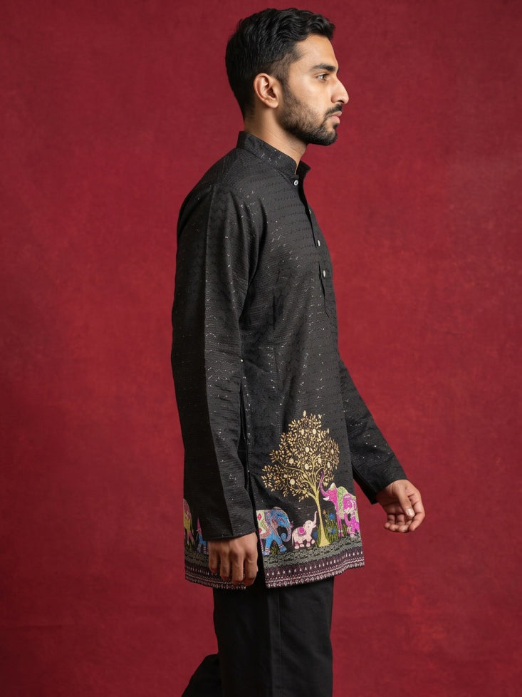 Premium Printed & Thread Work Kurta for Men ( ANMKO 339 Black )
