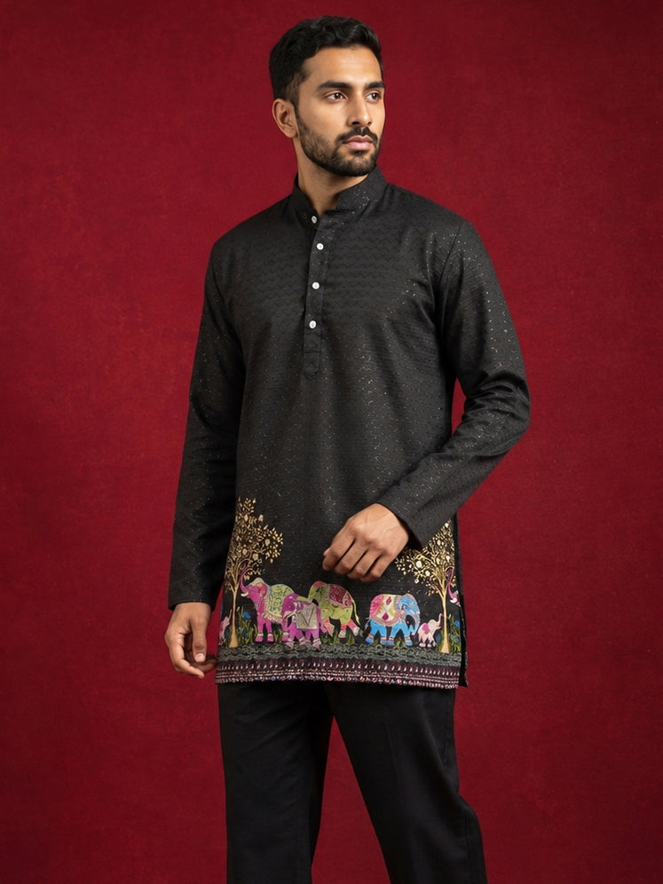Premium Printed & Thread Work Kurta for Men ( ANMKO 339 Black )