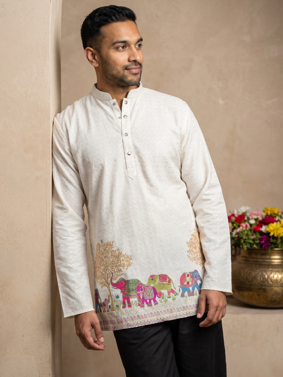 Premium Printed & Thread Work Kurta for Men ( ANMKO 339 White )