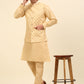 Embroidered Nehru Jacket  with Solid Kurta Pyjama ( ANMKPWC 110G 7001Cream )