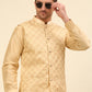 Embroidered Nehru Jacket  with Solid Kurta Pyjama ( ANMKPWC 110G 7001Cream )
