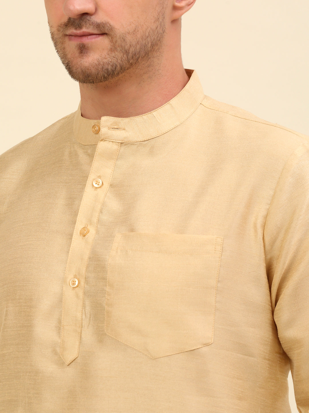 Embroidered Nehru Jacket  with Solid Kurta Pyjama ( ANMKPWC 110G 7001Cream )