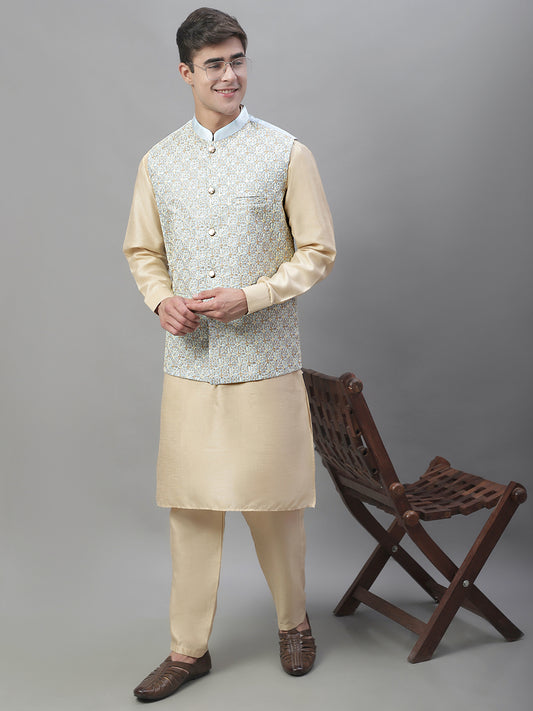 Solid Kurta Pyjama with Embroidered Nehru Jacket ( ANMKPWC 110G 7001Grey )
