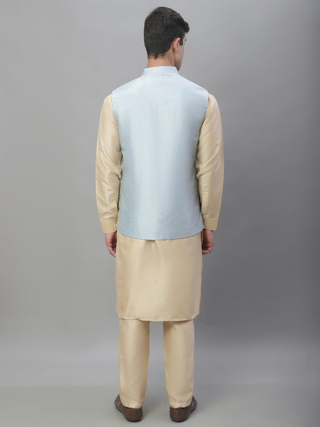 Solid Kurta Pyjama with Embroidered Nehru Jacket ( ANMKPWC 110G 7001Grey )