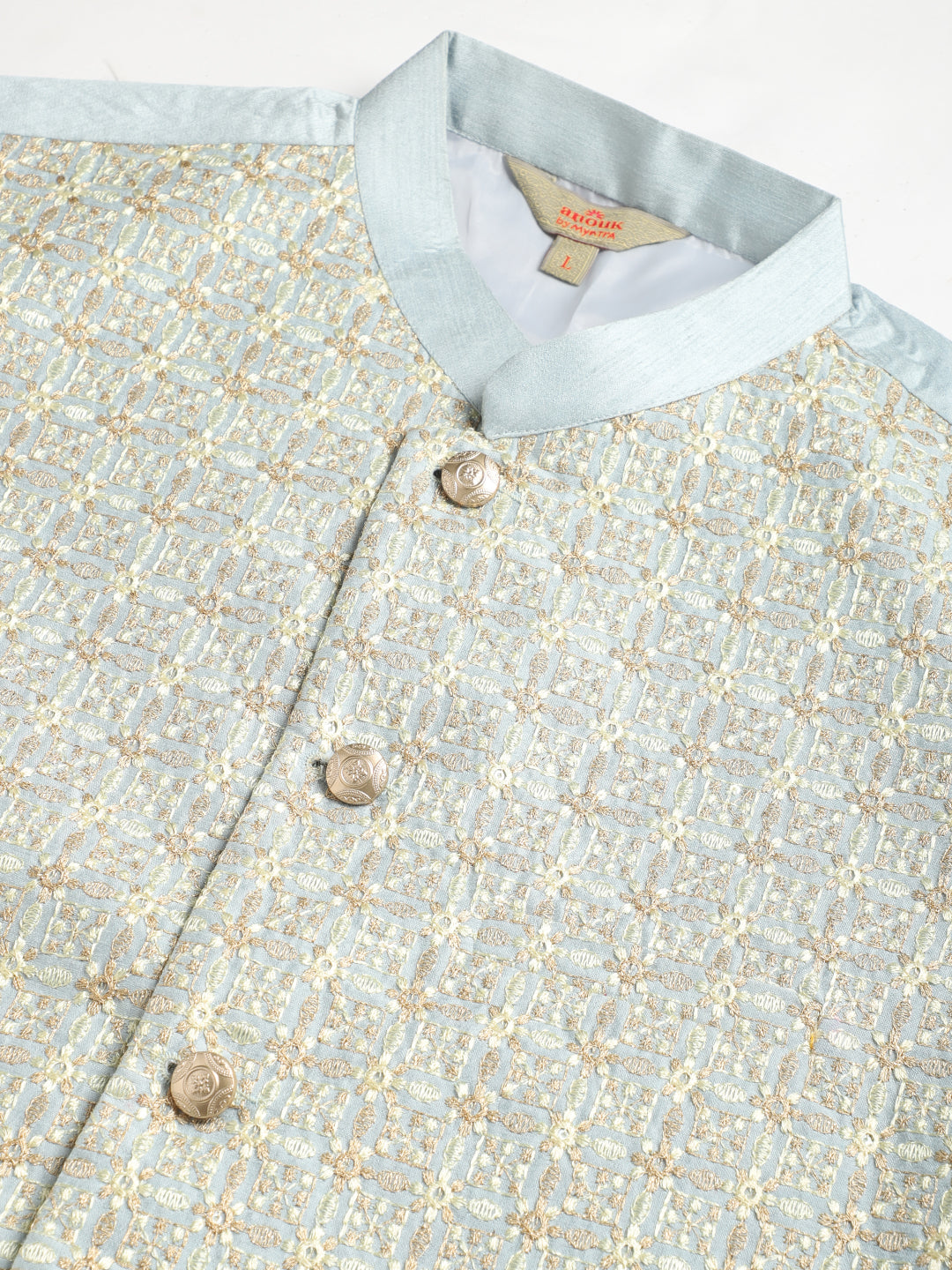 Solid Kurta Pyjama with Embroidered Nehru Jacket ( ANMKPWC 110G 7001Grey )