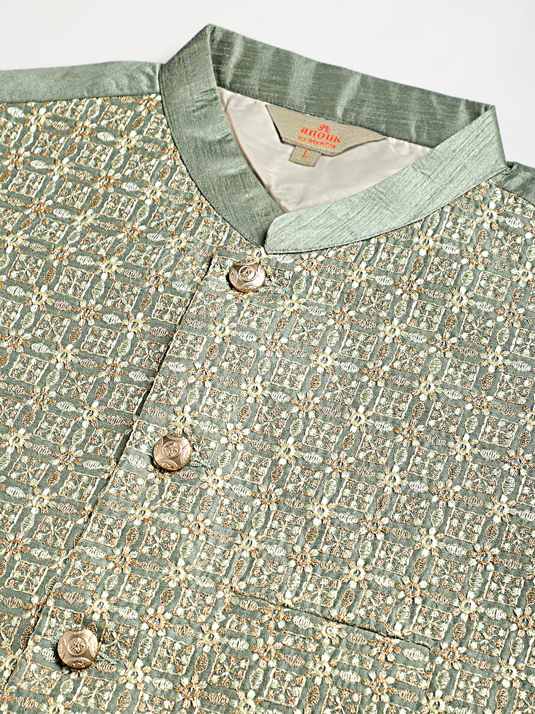 Solid Kurta Pyjama with Embroidered Nehru Jacket ( ANMKPWC 110G 7001Pista )