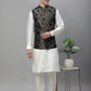 Solid Kurta Pyjama with Woven Design Nehru Jacket ( ANMKPWC 110W 7002Golden )