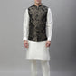 Solid Kurta Pyjama with Woven Design Nehru Jacket ( ANMKPWC 110W 7002Golden )