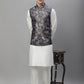Solid Kurta Pyjama with Woven Design Nehru Jacket ( ANMKPWC 110W 7002Grey )