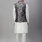 Solid Kurta Pyjama with Woven Design Nehru Jacket ( ANMKPWC 110W 7002Grey )