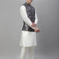 Solid Kurta Pyjama with Woven Design Nehru Jacket ( ANMKPWC 110W 7002Grey )