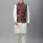 Solid Kurta Pyjama with Woven Design Nehru Jacket ( ANMKPWC 110W 7002Maroon )