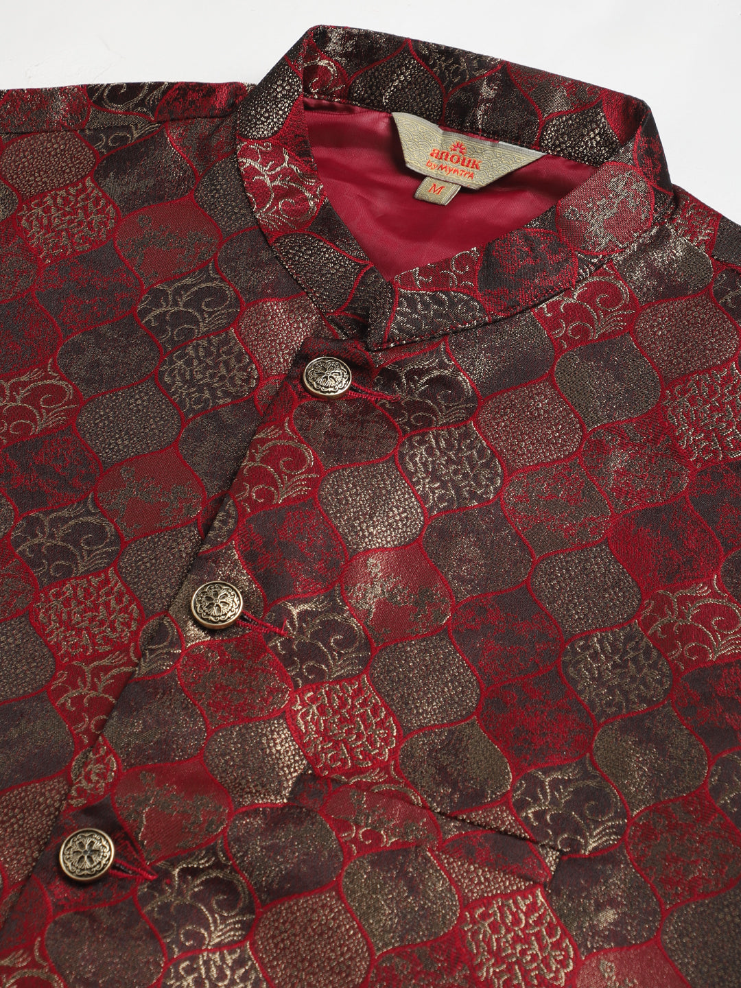 Solid Kurta Pyjama with Woven Design Nehru Jacket ( ANMKPWC 110W 7002Maroon )