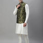 Solid Kurta Pyjama with Woven Design Nehru Jacket ( ANMKPWC 110W 7002Olive )