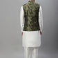 Solid Kurta Pyjama with Woven Design Nehru Jacket ( ANMKPWC 110W 7002Olive )