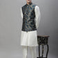 Solid Kurta Pyjama with Woven Design Nehru Jacket ( ANMKPWC 110W 7002Teal )