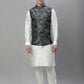 Solid Kurta Pyjama with Woven Design Nehru Jacket ( ANMKPWC 110W 7002Teal )