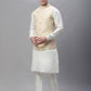 Solid Kurta Pyjama with Woven Design Nehru Jacket ( ANMKPWC 110W 7003Cream )