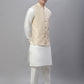 Solid Kurta Pyjama with Woven Design Nehru Jacket ( ANMKPWC 110W 7003Cream )