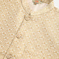 Solid Kurta Pyjama with Woven Design Nehru Jacket ( ANMKPWC 110W 7003Cream )