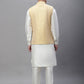 Solid Kurta Pyjama with Woven Design Nehru Jacket ( ANMKPWC 110W 7003Golden )