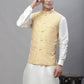Solid Kurta Pyjama with Woven Design Nehru Jacket ( ANMKPWC 110W 7003Golden )