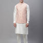 Solid Kurta Pyjama with Woven Design Nehru Jacket ( ANMKPWC 110W 7003Peach )