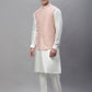 Solid Kurta Pyjama with Woven Design Nehru Jacket ( ANMKPWC 110W 7003Peach )