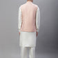 Solid Kurta Pyjama with Woven Design Nehru Jacket ( ANMKPWC 110W 7003Peach )