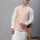 Solid Kurta Pyjama with Woven Design Nehru Jacket ( ANMKPWC 110W 7003Peach )