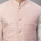 Solid Kurta Pyjama with Woven Design Nehru Jacket ( ANMKPWC 110W 7003Peach )