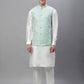 Solid Kurta Pyjama with Woven Design Nehru Jacket ( ANMKPWC 110W 7003Sky )