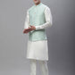 Solid Kurta Pyjama with Woven Design Nehru Jacket ( ANMKPWC 110W 7003Sky )