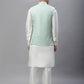 Solid Kurta Pyjama with Woven Design Nehru Jacket ( ANMKPWC 110W 7003Sky )