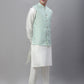 Solid Kurta Pyjama with Woven Design Nehru Jacket ( ANMKPWC 110W 7003Sky )