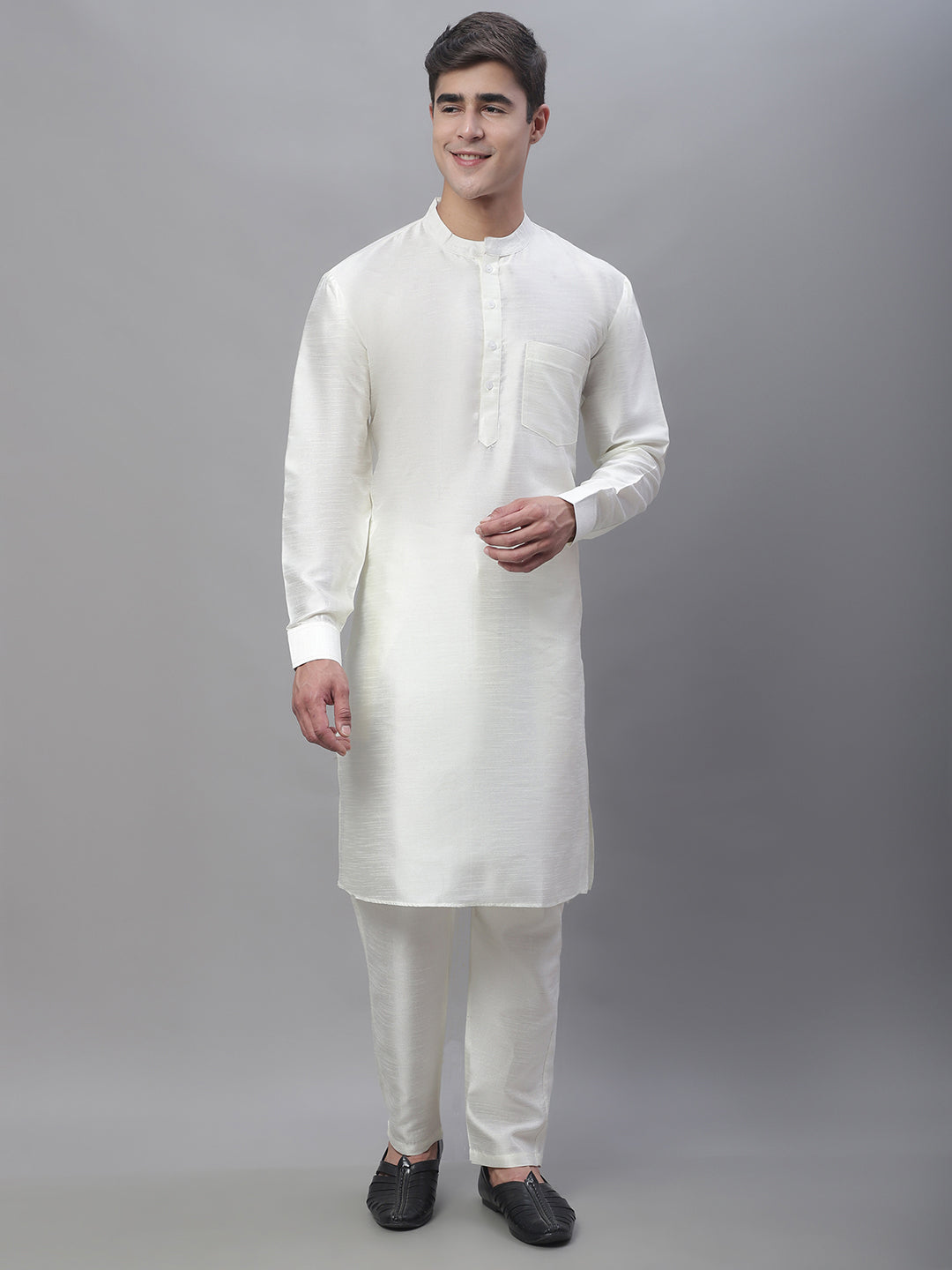 Solid Kurta Pyjama with Woven Design Nehru Jacket ( ANMKPWC 110W 7003Sky )