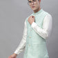 Solid Kurta Pyjama with Woven Design Nehru Jacket ( ANMKPWC 110W 7003Sky )