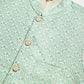 Solid Kurta Pyjama with Woven Design Nehru Jacket ( ANMKPWC 110W 7003Sky )
