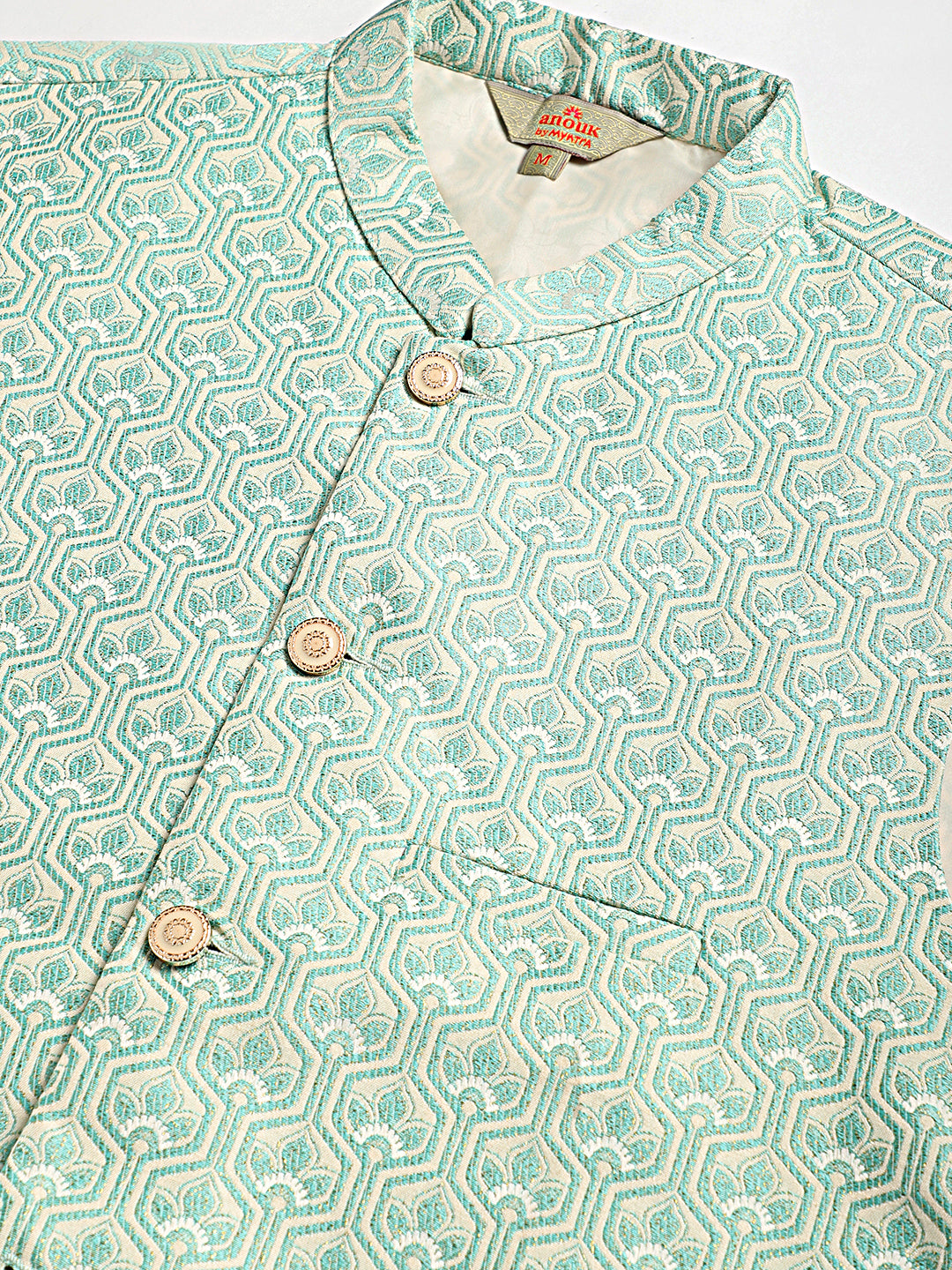 Solid Kurta Pyjama with Woven Design Nehru Jacket ( ANMKPWC 110W 7003Sky )