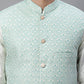 Solid Kurta Pyjama with Woven Design Nehru Jacket ( ANMKPWC 110W 7003Sky )