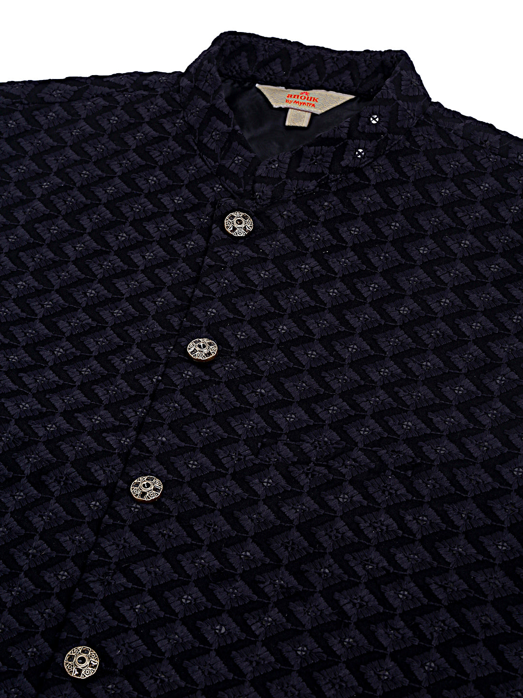 Embroidered and Sequin Nehru Jacket With Solid Kurta Pyjama ( ANMKPWC 110W 7004Black )