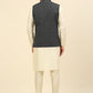 Embroidered and Sequin Nehru Jacket With Solid Kurta Pyjama ( ANMKPWC 110W 7004Grey )