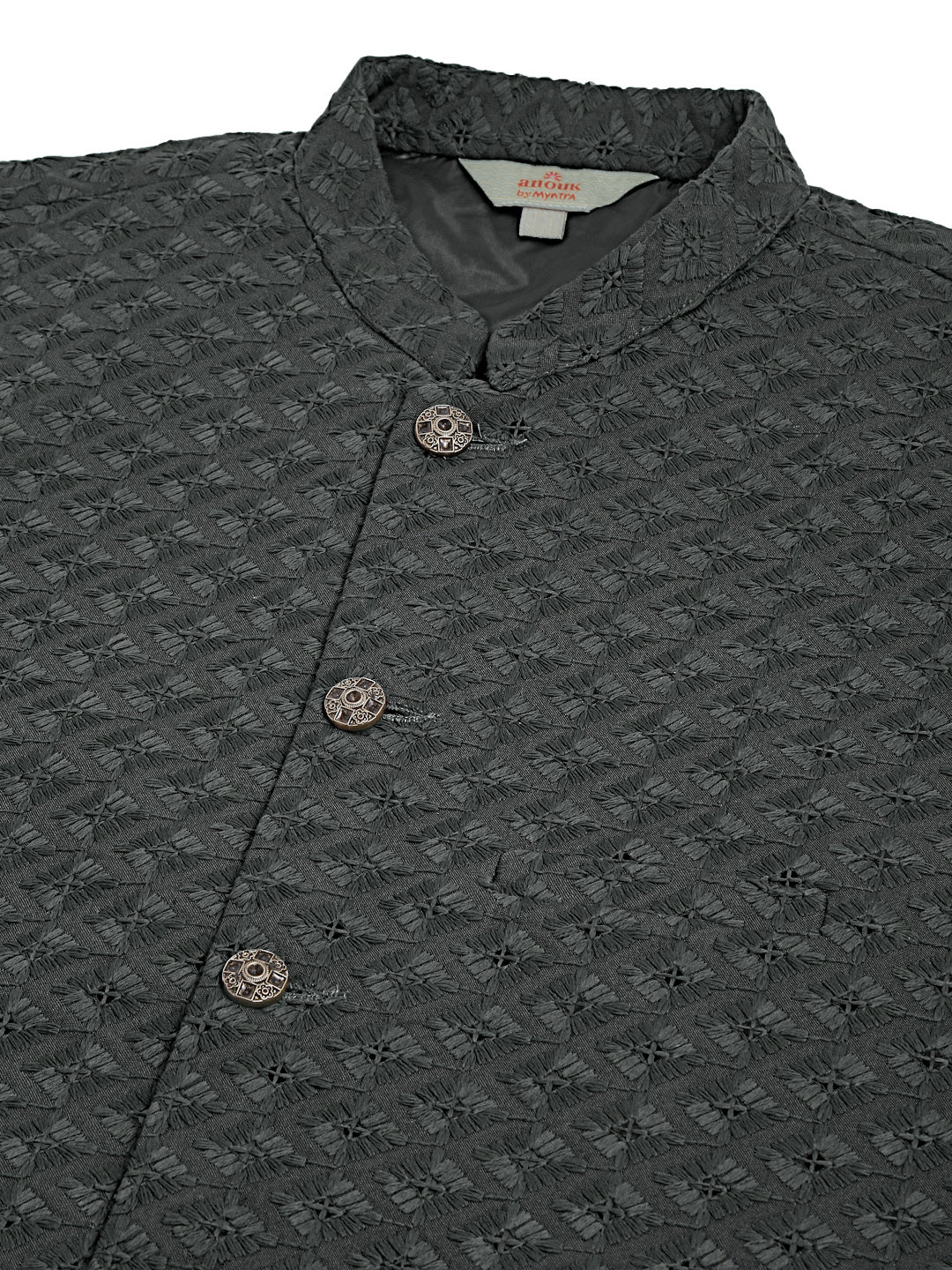 Embroidered and Sequin Nehru Jacket With Solid Kurta Pyjama ( ANMKPWC 110W 7004Grey )
