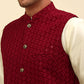 Embroidered and Sequin Nehru Jacket With Solid Kurta Pyjama ( ANMKPWC 110W 7004Maroon )