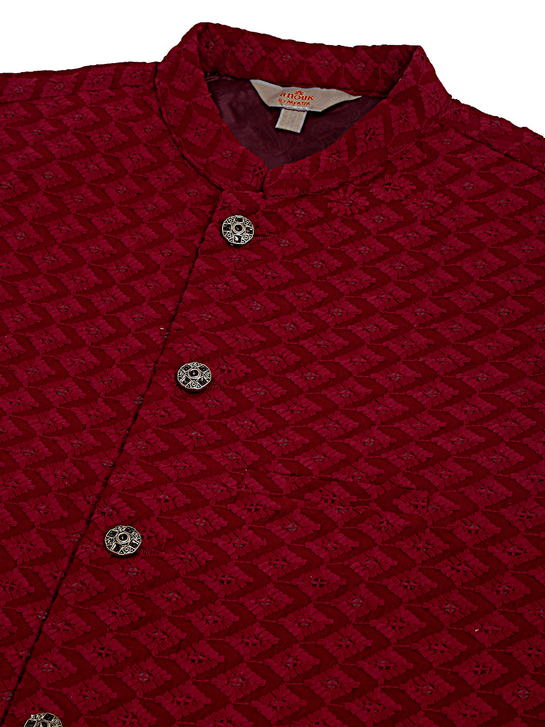 Embroidered and Sequin Nehru Jacket With Solid Kurta Pyjama ( ANMKPWC 110W 7004Maroon )