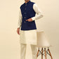 Embroidered and Sequin Nehru Jacket With Solid Kurta Pyjama ( ANMKPWC 110W 7004Navy )